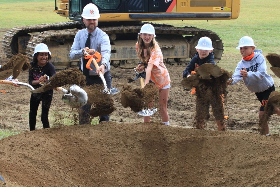 NCCS intermediate students join Greentown Principal Mr. Ryan Kumpf in the groundbreaking of the new 3-5 building on Clearmount.