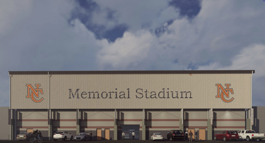 This virtual recreation of the new Memorial Stadium boasts a new sign on the back of the home side bleachers.