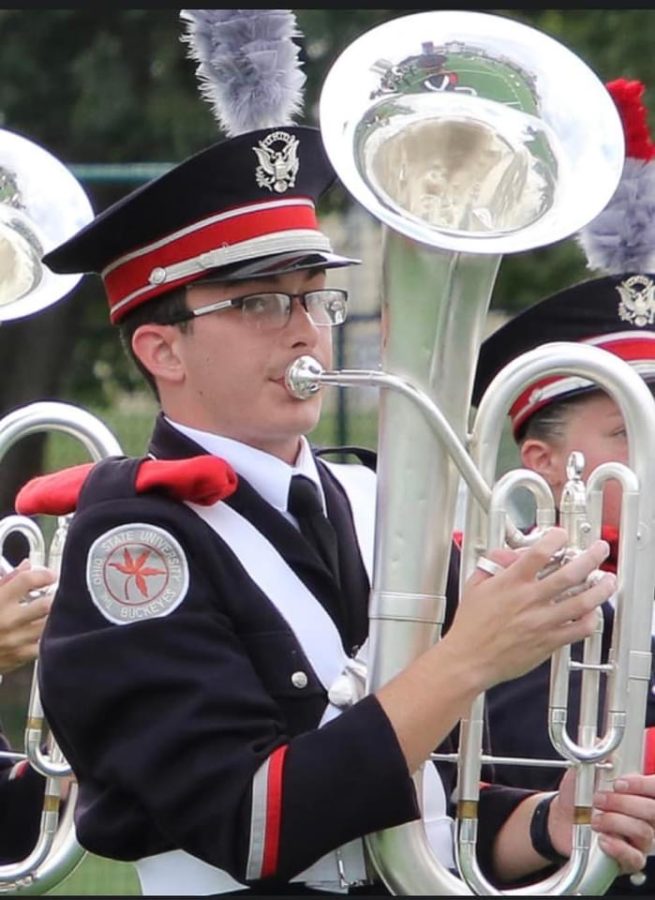 OSU freshman and 2022 Hoover graduate Drew Eynon plays the baritone during a game. He made TBDBITL during the summer and is assigned to row H-4 [at time of publication].