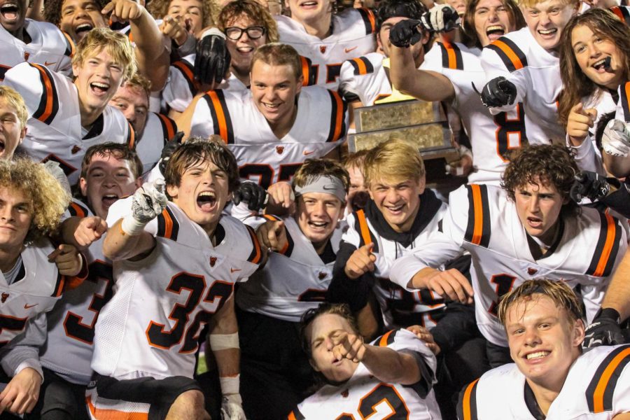 The Vikings celebrate their victory over the Polar Bears Oct. 21. They keep The Rail for another year.