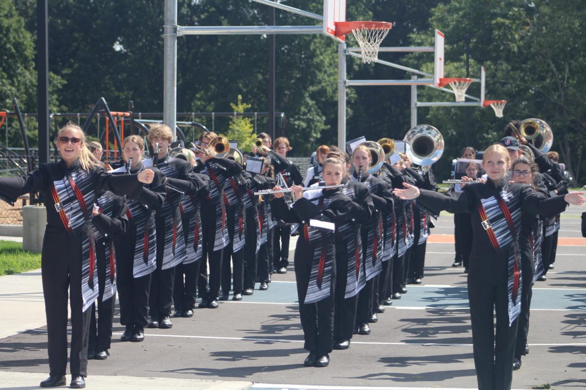 Hoover’s marching band performs outside of North Canton  Intermediate School.