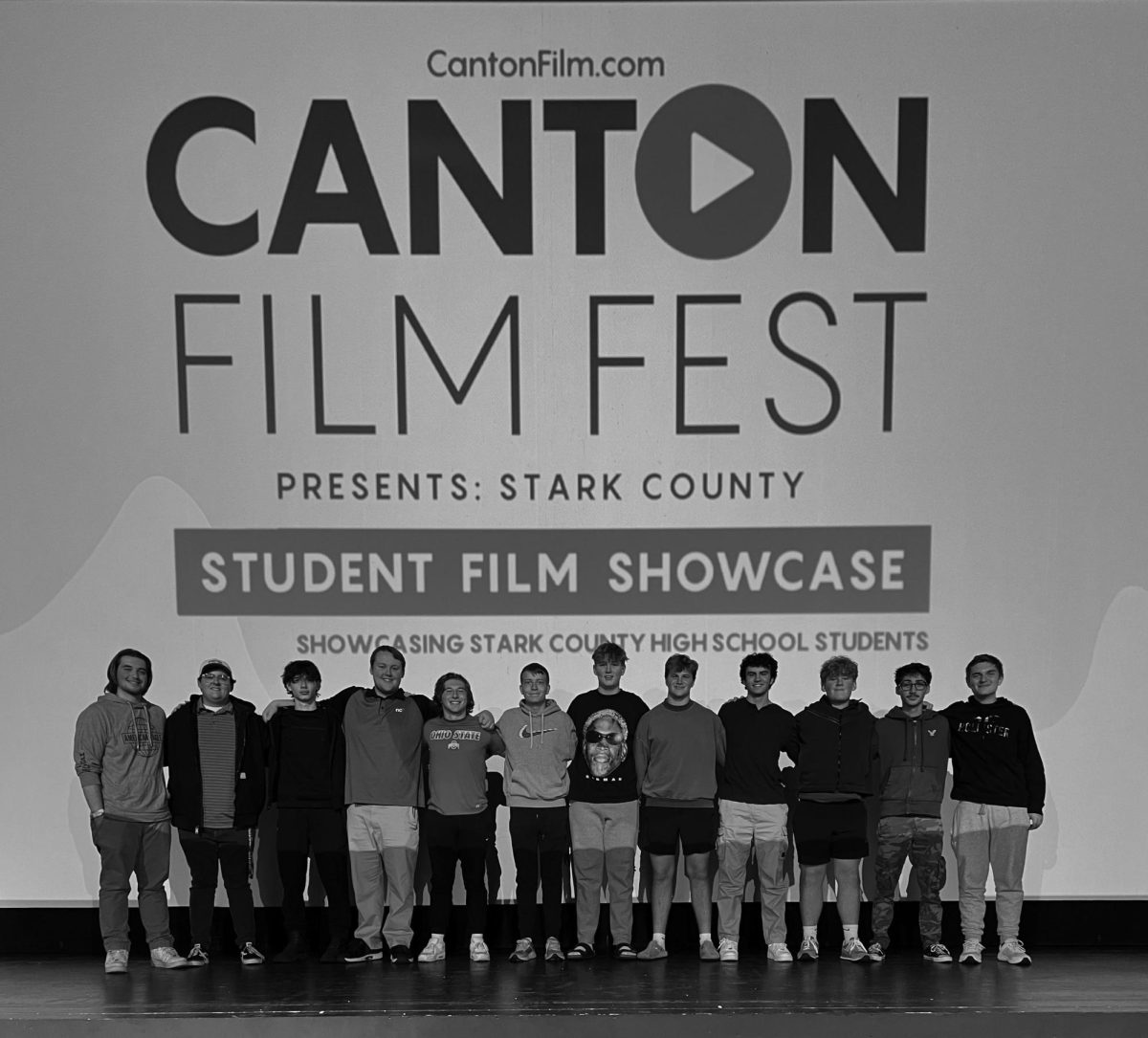 Hoover High School video production students pose for picture after 
winning the film fest competition.