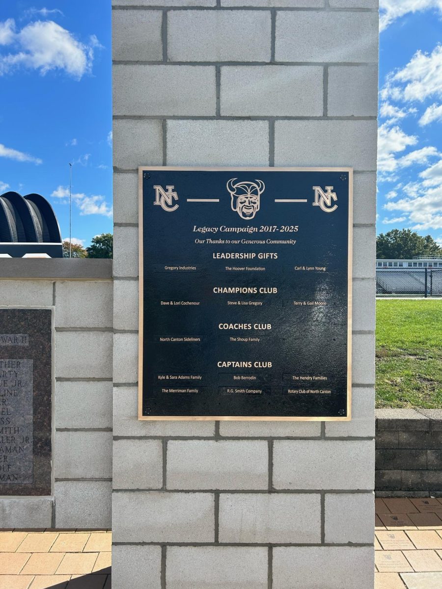 Legacy Landing standing at Memorial Stadium listing names on some of the donors of the legacy project.