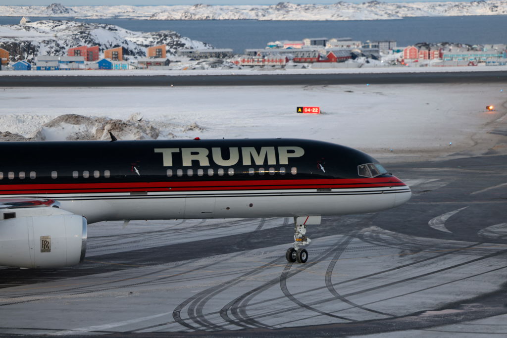 An aircraft alledgedly carrying US businessman Donald Trump Jr. arrives in Nuuk, Greenland on January 7, 2025. Donald Trump Jr's plane landed in Nuuk, Greenland, where he is making a short private visit, weeks after his father, US President-elect Donald Trump, suggested Washington annex the autonomous Danish territory.