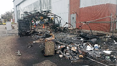 Remnants remain of the medical tent at the MAPS Air Museum after a fire 
that took place Nov. 3